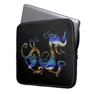 Arty 3D-look Asian Dragon on Black Laptop Sleeve
