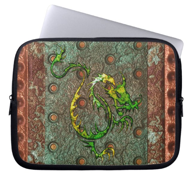 Arty 3D-look Asian Dragon on Metal Laptop Sleeve (Front)
