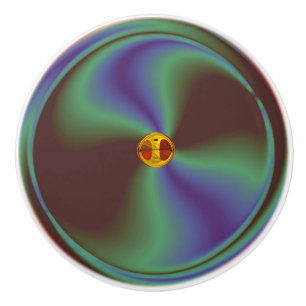 Arty Blue Green Wavy Swirl with Gold Ceramic Knobs