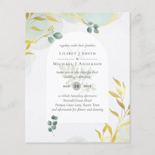 Arty Botanical Greenery Gold Wedding Invitation Flyer