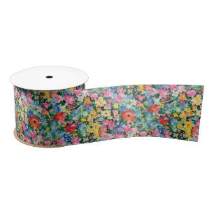 Arty Colorful Wildflower Flower Pattern Watercolor Satin Ribbon
