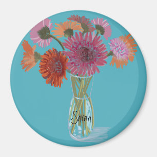 Arty Gerbera Colourful Flower +Custom Name Magnet