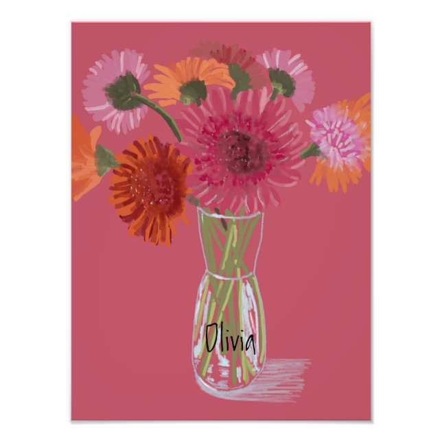 Arty Gerbera Colourful Flower  +Custom Name Photo Print (Front)