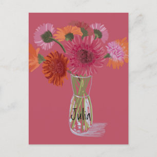 Arty Gerbera Colourful Flower  +Custom Name Postcard