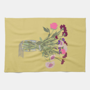 Arty Happy Colorful Wildflowers  +Custom Name Tea Towel