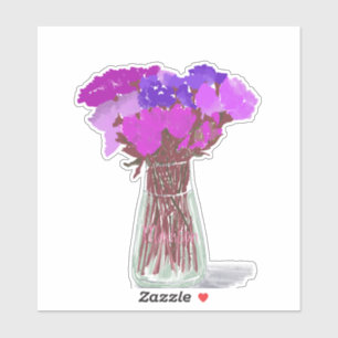 Arty Happy Colourful Flowers In Vase +Custom Name