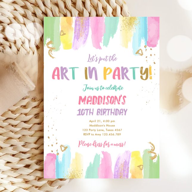 Arty in Party Brushes Craft Painting Girl Birthday Invitation (Creator Uploaded)