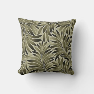 Arty Leaves In Dull Green Grey Kkaki Colour Cushion
