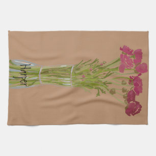 Arty Ranunculus Colourful Flower +Custom Name Tea Towel