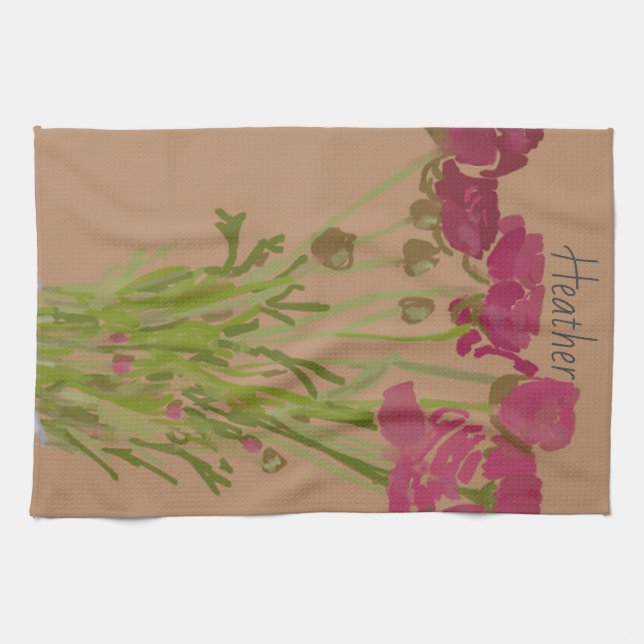 Arty Ranunculus Colourful Flower  +Custom Name Tea Towel (Horizontal)