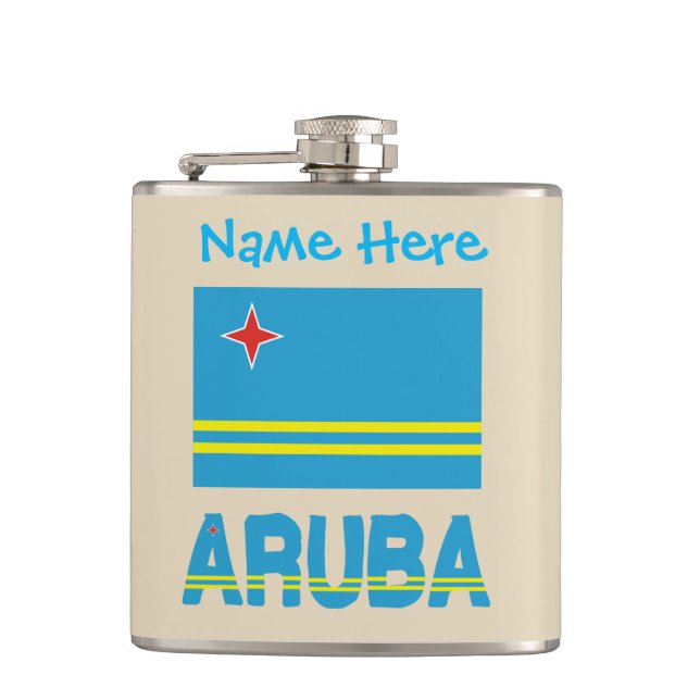 Aruba and Aruban Flag with Personalised  Hip Flask (Front)