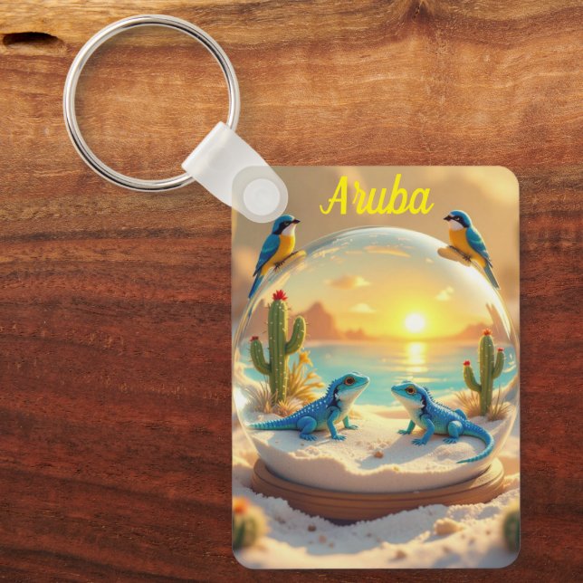 Aruba beach globe sunset  key ring (Front)