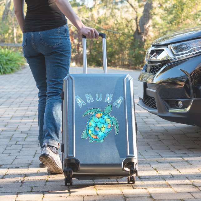 Aruba Beach Sea Turtle Illustration (Suitcase Insitu)