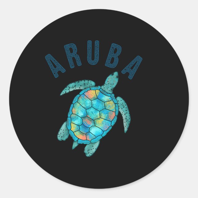 Aruba Beach Sea Turtle Illustration Classic Round Sticker (Front)