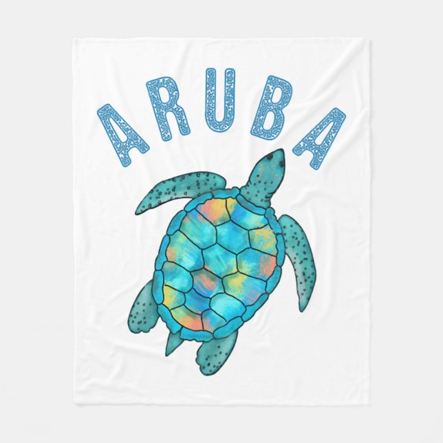Aruba Beach Sea Turtle Illustration Fleece Blanket (Front)