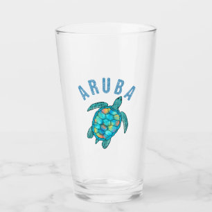 Aruba Beach Sea Turtle Illustration Glass