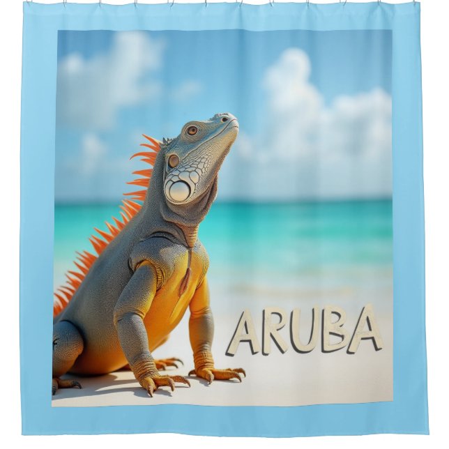 Aruba beautiful lizard enjoying the beach shower curtain (Front)