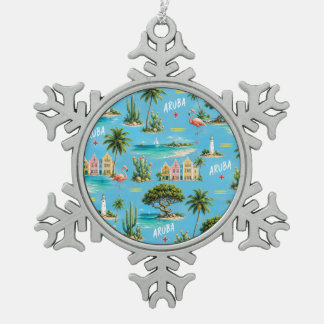 Aruba Caribbean Island lighthouse travel souvenir Snowflake Pewter Christmas Ornament