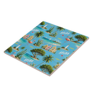 Aruba Caribbean Island lighthouse travel souvenir Tile