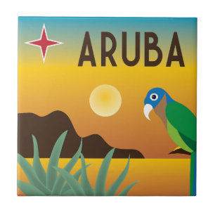 Aruba colourful Caribbean island Illustration Tile