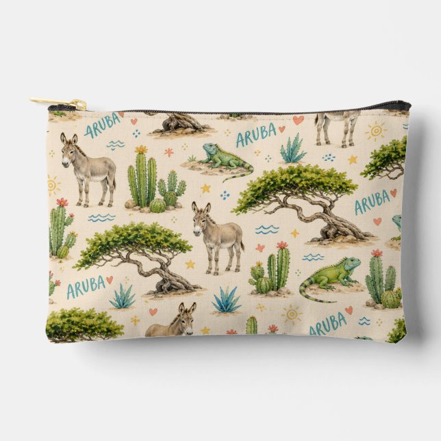 Aruba divi tree, donkey, iguana, cactus accessory pouch (Front)
