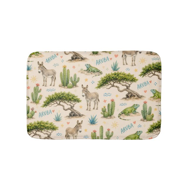 Aruba divi tree, donkey, iguana, cactus bath mat (Front)