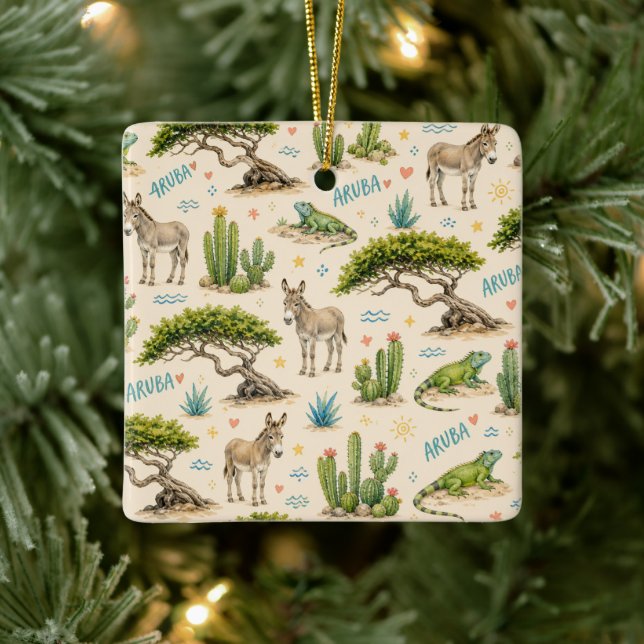 Aruba divi tree, donkey, iguana, cactus ceramic ornament (Tree)
