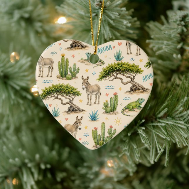 Aruba divi tree, donkey, iguana, cactus ceramic tree decoration (Tree)