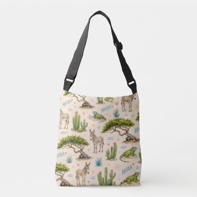 Aruba divi tree, donkey, iguana, cactus crossbody bag (Front)