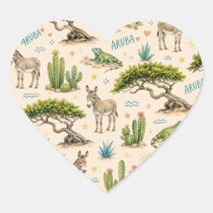 Aruba divi tree, donkey, iguana, cactus heart sticker