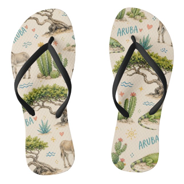 Aruba divi tree, donkey, iguana, cactus jandals (Footbed)