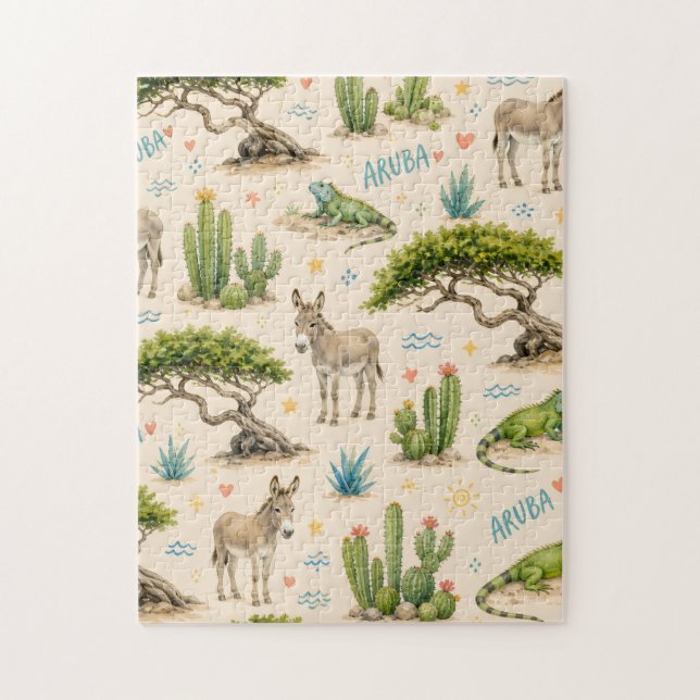Aruba divi tree, donkey, iguana, cactus jigsaw puzzle (Vertical)