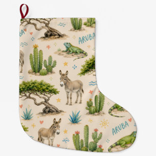 Aruba divi tree, donkey, iguana, cactus large christmas stocking