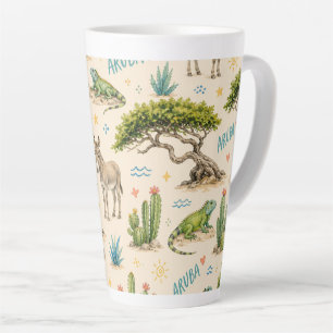 Aruba divi tree, donkey, iguana, cactus latte mug