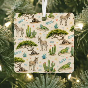 Aruba divi tree, donkey, iguana, cactus metal tree decoration