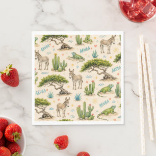 Aruba divi tree, donkey, iguana, cactus napkin