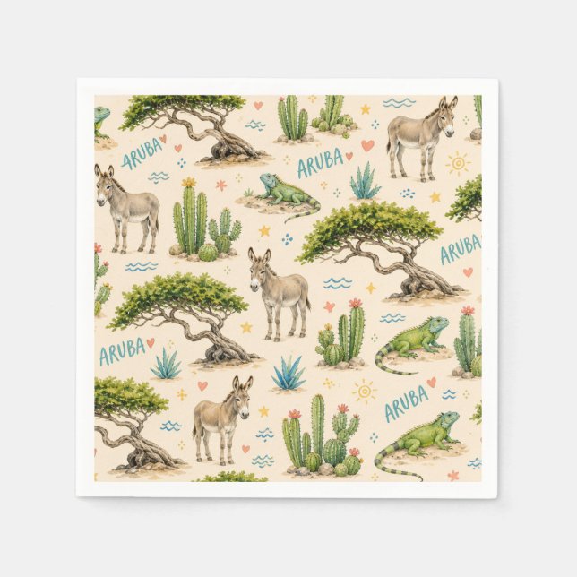 Aruba divi tree, donkey, iguana, cactus napkin (Front)
