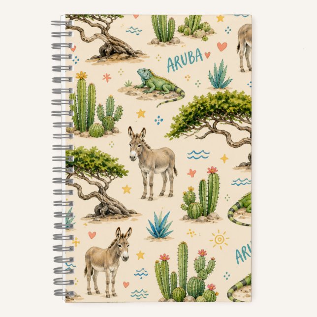 Aruba divi tree, donkey, iguana, cactus notebook (Front)