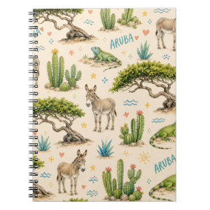 Aruba divi tree, donkey, iguana, cactus notebook