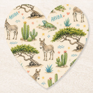 Aruba divi tree, donkey, iguana, cactus paper coaster