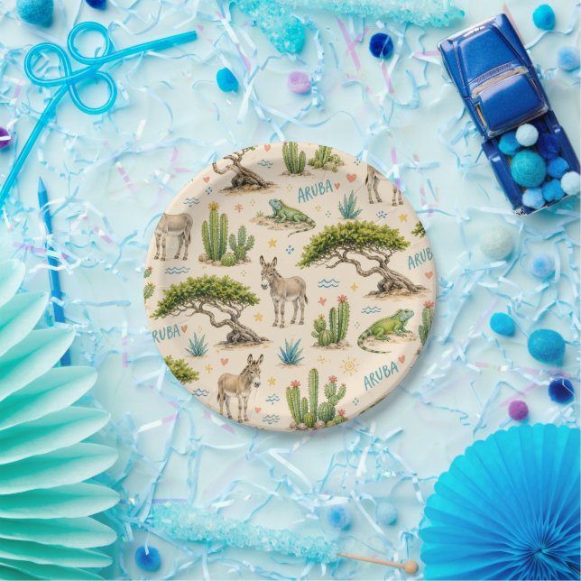 Aruba divi tree, donkey, iguana, cactus paper plate (Party)