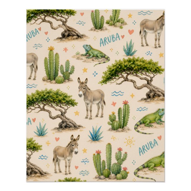 Aruba divi tree, donkey, iguana, cactus poster (Front)