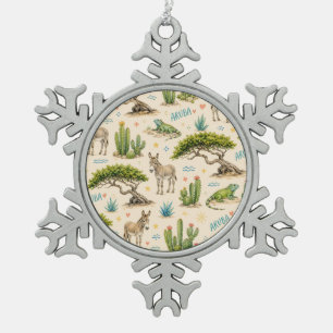 Aruba divi tree, donkey, iguana, cactus snowflake pewter christmas ornament