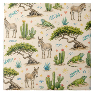 Aruba divi tree, donkey, iguana, cactus tile