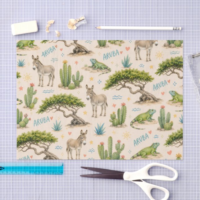 Aruba divi tree, donkey, iguana, cactus tissue paper (Craft)