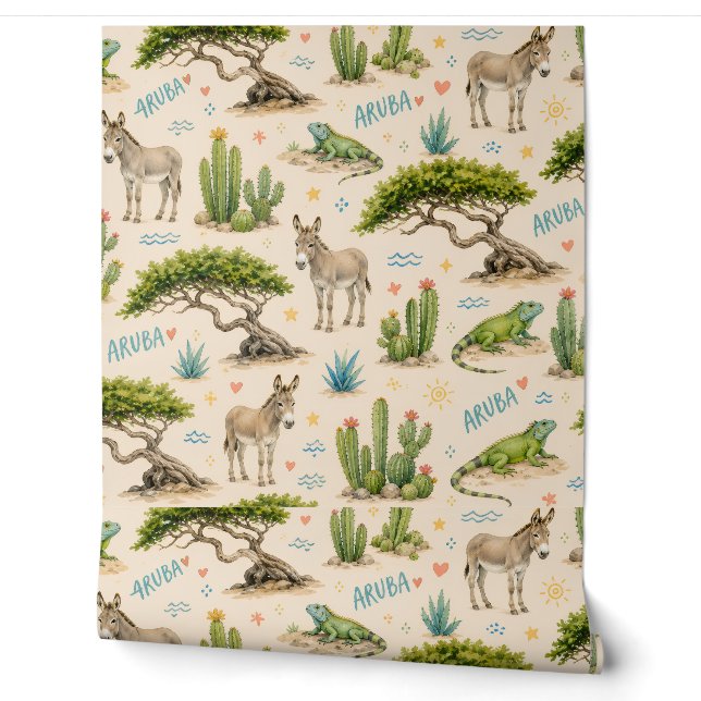 Aruba divi tree, donkey, iguana, cactus wallpaper (Unrolling)