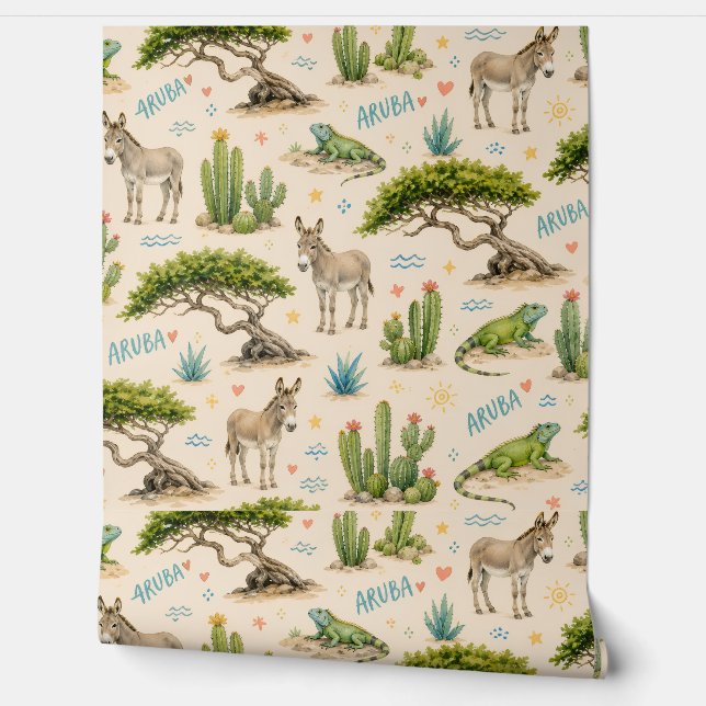 Aruba divi tree, donkey, iguana, cactus wallpaper (Unrolling)