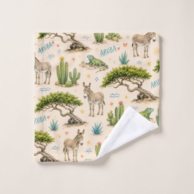 Aruba divi tree, donkey, iguana, cactus wash cloth (Wash Cloth)