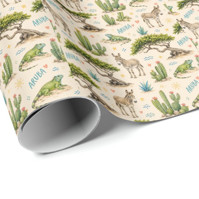 Aruba divi tree, donkey, iguana, cactus wrapping paper (Roll Corner)