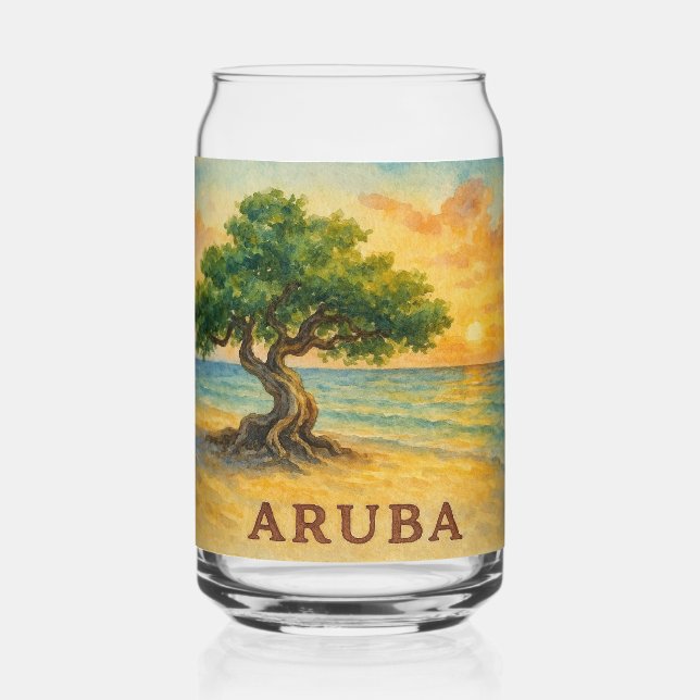 Aruba Eagle Beach Divi Tree Golden Hour Can Glass (Back)